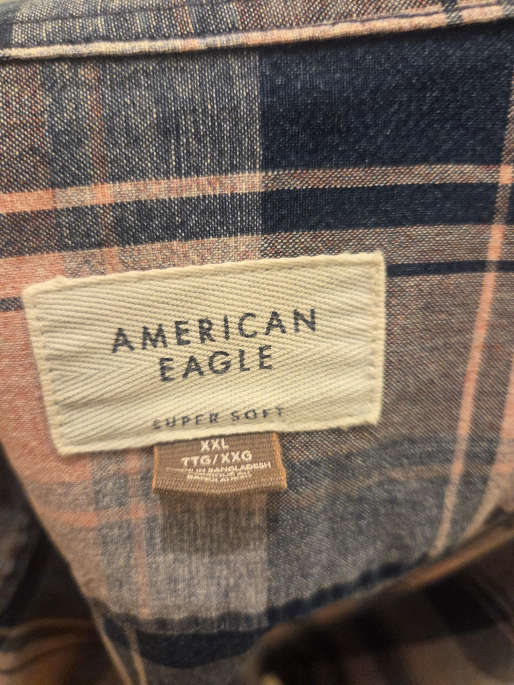 American Eagle Outfitters Navy and Pink Plaid Button-Down Shirt